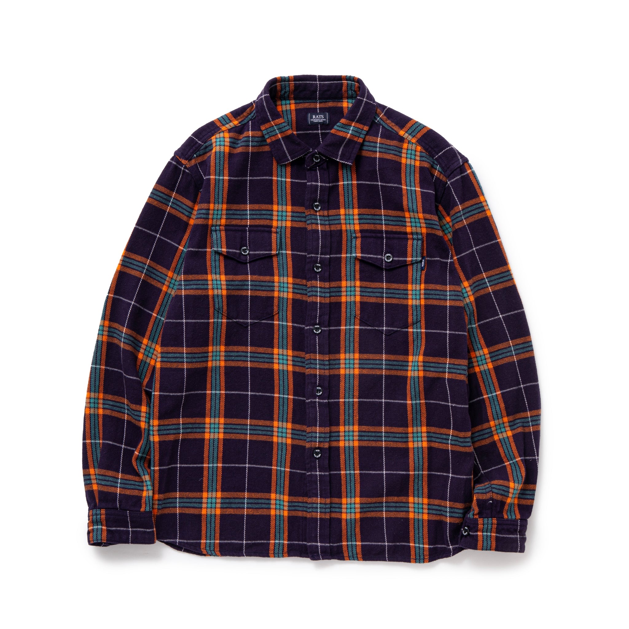 RATS(bc) / COTTON FLANNEL NAVY CHECK SHIRT